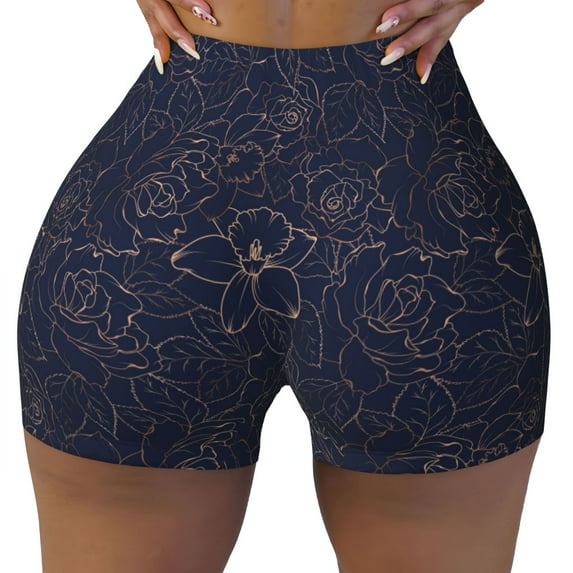 KLL Navy Dark Blue Pattern Workout Shorts for Women Scrunch Short Gym Yoga Running Sport Active Exercise Fitness Shorts