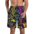 thumbnail image 1 of KLL Neon Bar Drinks Men's Casual Summer Beach Shorts Hawaiian Shorts with Pockets-Large, 1 of 5