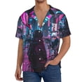 thumbnail image 1 of KLL Neon Night Cityscape Print Men's Shirt Short Sleeve Button Down Summer Cuba Beach Shirts- Small, 1 of 5