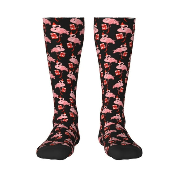KLL New Year Flamingo Print Cool Socks Men's Women's Crew Socks Funny Crazy Novelty Stockings
