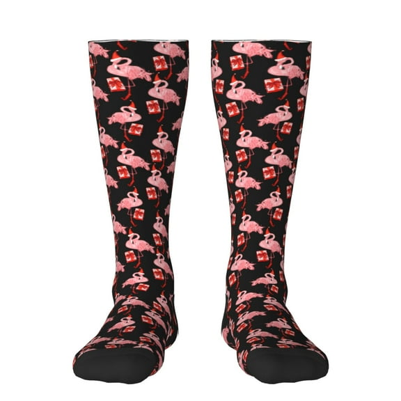 KLL New Year Flamingo Print Cool Socks Men's Women's Crew Socks Funny Crazy Novelty Stockings