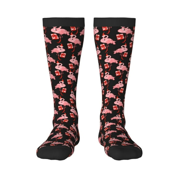 KLL New Year Flamingo Print Cool Socks Men's Women's Crew Socks Funny Crazy Novelty Stockings