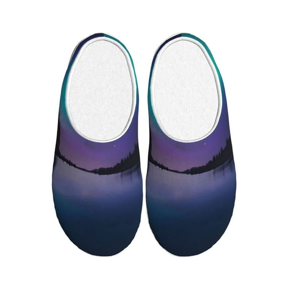 KLL Night At Lake Aurora Pattern Adult Unisex Cozy Slippers,Fuzzy Slip-on Slippers TPR Sole Slippers Comfort Plush Home Footwear for Indoor & Outdoor-39/40