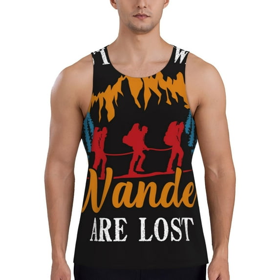 KLL Not All Who Wander Are Lost Hiking Print Men's Muscle Gym Workout Stringer Tank Tops Bodybuilding Fitness T-Shirts Tank Tops Men-XX-Large