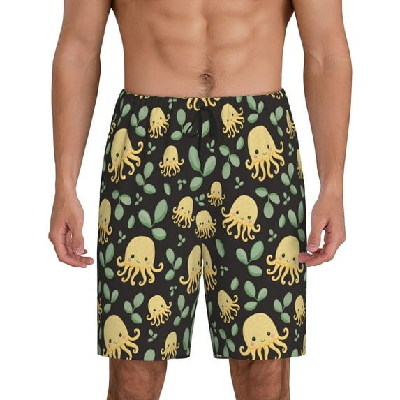 KLL Octopuses And Leaves for Men's 1-Pack Shorts,Sleep Pajama Shorts for Men Soft Pj Shorts Men's Pajama Bottoms Sleepwear -Medium