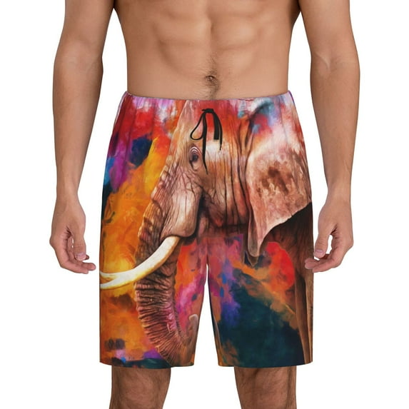 KLL Oil Paintings of Elephants for Men's 1-Pack Shorts,Sleep Pajama Shorts for Men Soft Pj Shorts Men's Pajama Bottoms Sleepwear -3X-Large