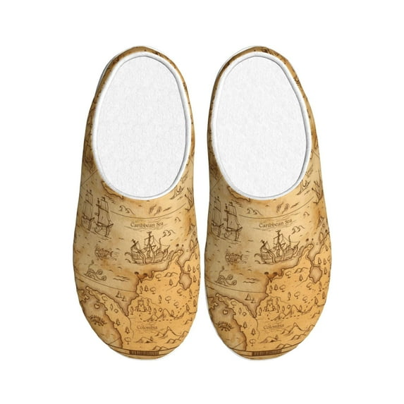 KLL Old Vintage Map Of Sea Pattern Adult Unisex Cozy Slippers,Fuzzy Slip-on Slippers TPR Sole Slippers Comfort Plush Home Footwear for Indoor & Outdoor-8