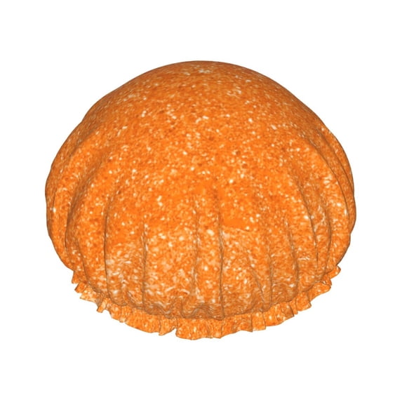 KLL Orange Glitter2 Pattern Shower Cap & Bath Cap for Women,Reversible Oversized Waterproof Shower Caps for all Hair Lengths,Elastic Reusable Bathing Hair Cap