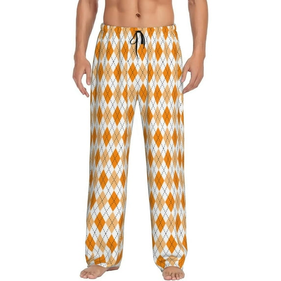 KLL Orange argyle Mens Pajama Pants for Men,Mens Lounge Pants,Funny Gifts for Men,Men's Pajama Bottoms-Large