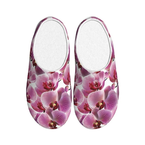 KLL Orchids Flowers Pattern Adult Unisex Cozy Slippers,Fuzzy Slip-on Slippers TPR Sole Slippers Comfort Plush Home Footwear for Indoor & Outdoor-46/47