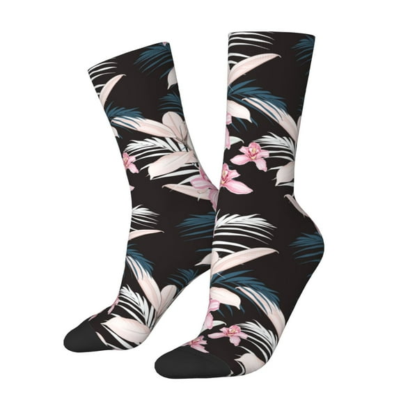 KLL Orchids Flowers Print Cool Socks Men's Women's Crew Socks Funny Crazy Novelty Stockings