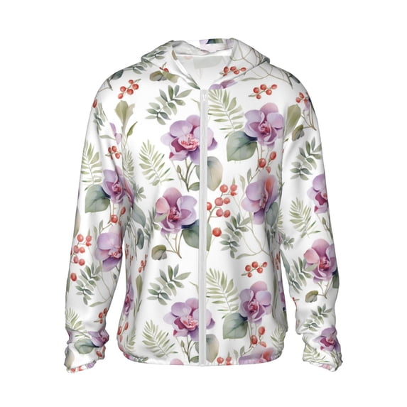 KLL Orchids Flowers Print Men's Women’s UPF 50+ Sun Protection Outdoor Hoodie Jacket Long Sleeve Fishing Hiking Performance Shirt-XX-Large