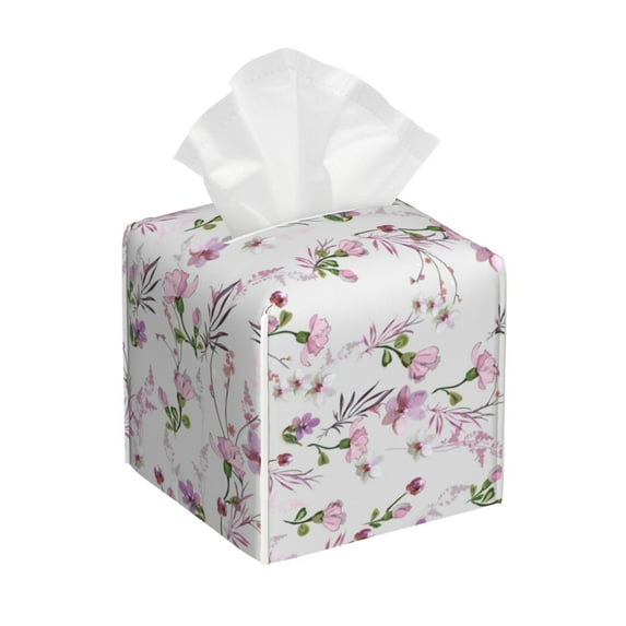 KLL Orchids Flowers Print Tissue Box Cover,Leather Tissue Holder Square Facial Tissue Case Facial Paper Organizer Dispenser for Bathroom, Vanity Countertop