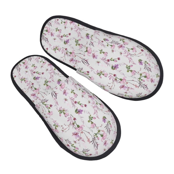 KLL Orchids Flowers Slippers for Women Men House Slip on Indoor Outdoor Bedroom Furry Fleece Lined Ladies Comfy Anti-Skid Rubber Hard Sole-Medium