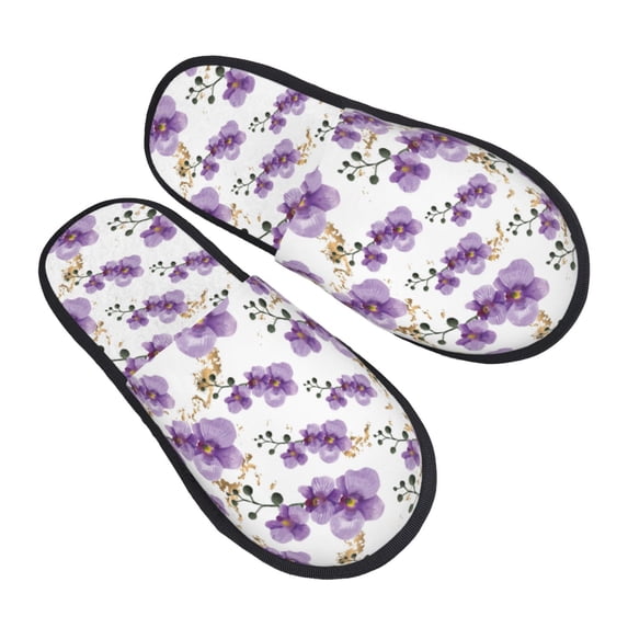 KLL Orchids Flowers Slippers for Women Men House Slip on Indoor Outdoor Bedroom Furry Fleece Lined Ladies Comfy Anti-Skid Rubber Hard Sole-Medium