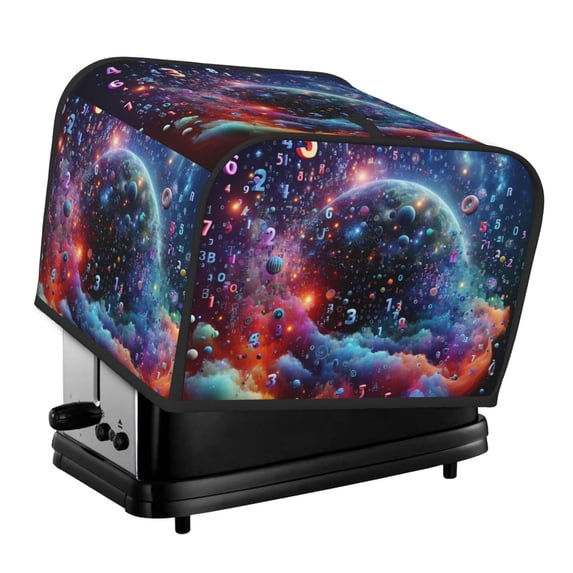 KLL Outer Space Floating Numbers And Letters Print 4 Slice Toaster Dust Covers Kitchen Small Appliance Cover with 2 Pockets,Can hold Jam Spreader Knife & Toaster Tongs (12.4 x 10.6 x 8.2)