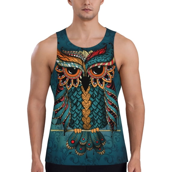 KLL Owl In Blue Print Men's Muscle Gym Workout Stringer Tank Tops Bodybuilding Fitness T-Shirts Tank Tops Men-3X-Large