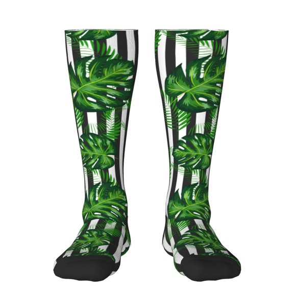 KLL Palm Greenery Print Cool Socks Men's Women's Crew Socks Funny Crazy Novelty Stockings