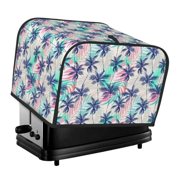 KLL Palm Leaves Print 4 Slice Toaster Dust Covers Kitchen Small Appliance Cover with 2 Pockets,Can hold Jam Spreader Knife & Toaster Tongs (12.4 x 10.6 x 8.2)
