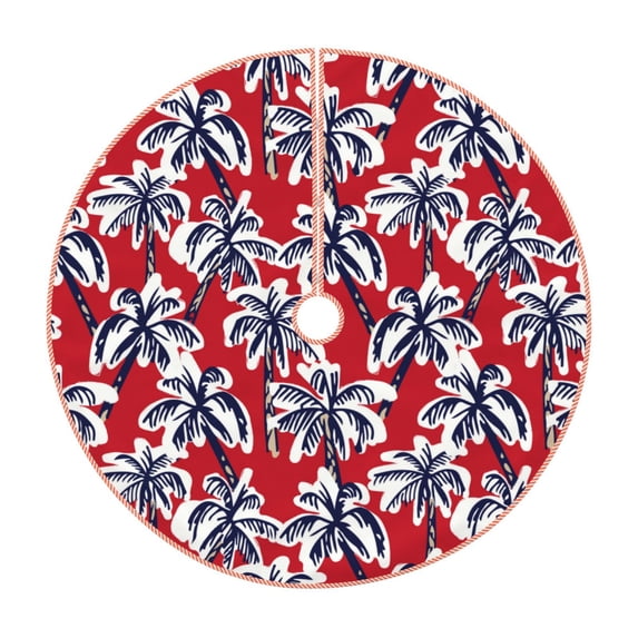 KLL Palm Tree Pattern on Red Christmas Tree Skirt 48" ,Party Decorations Farmhouse for Christmas Decorations Holiday Party