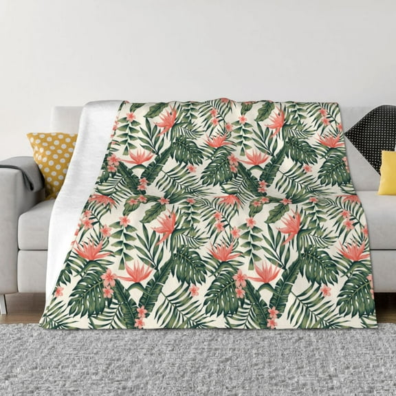 KLL Palm Trees and Tropical Print Fleece Throw Blanket, Horizontal Fleece Bedding Cute Soft Blankets Comfy Fleece Flannel Plush Home Decor for Couch & Bed -40"x30"