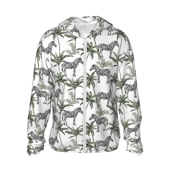 KLL Palm Trees Zebra Print Men's Women’s UPF 50+ Sun Protection Outdoor Hoodie Jacket Long Sleeve Fishing Hiking Performance Shirt-Large