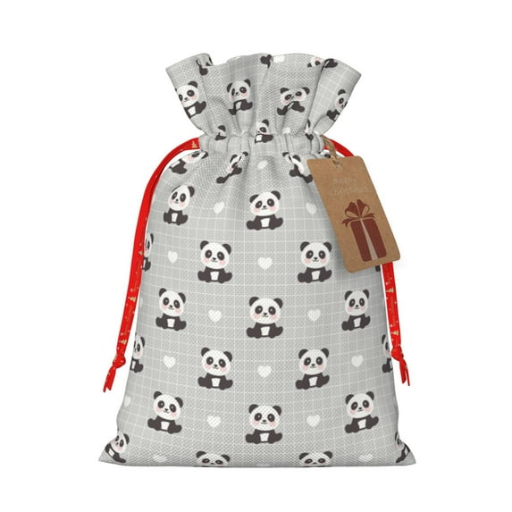 KLL Panda Bear for Christmas Gift Bag,Holiday Bags for Gifts Christmas Bags & Drawstring Gift Pouch Reusable Holiday Gift Bags & Party Favor Bags (1 PCS)-Medium