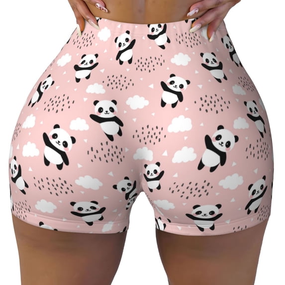 KLL Panda Flying in the Sky (2) Pattern Workout Shorts for Women Scrunch Short Gym Yoga Running Sport Active Exercise Fitness Shorts