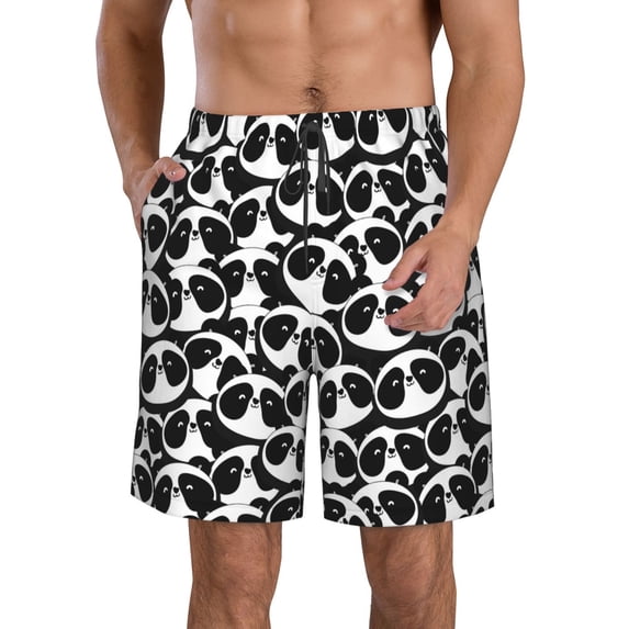 KLL Panda1 Men's Casual Summer Beach Shorts Hawaiian Shorts with Pockets-3X-Large
