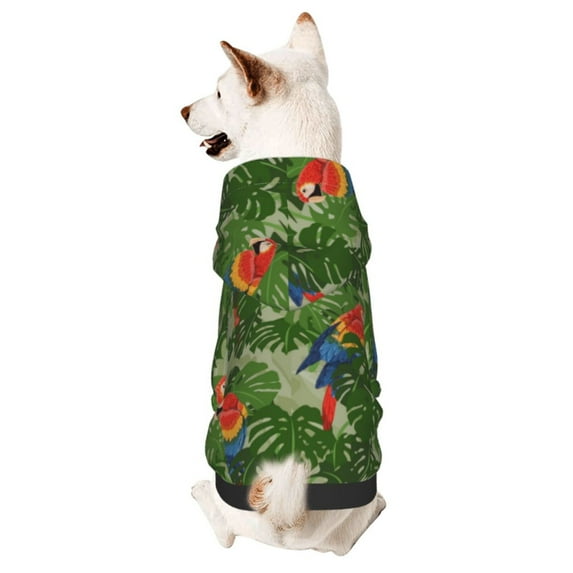 KLL Parrots And Tropical Leaves for Basic Dog Hoodie - Pet Hoodie Sweater with Leash Hole - Cute Dog Sweatshirt - Pet Clothes Hooded Sweatshirt for Dog & Cat -X-Large