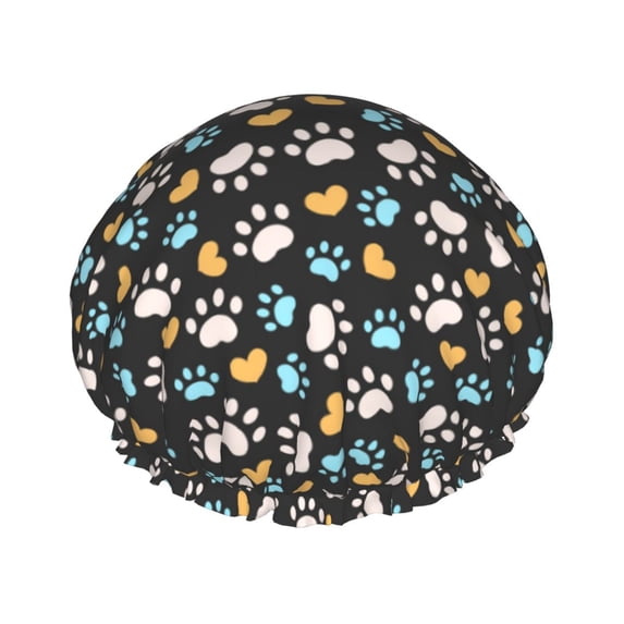 KLL Paw Animal Pattern Shower Cap & Bath Cap for Women,Reversible Oversized Waterproof Shower Caps for all Hair Lengths,Elastic Reusable Bathing Hair Cap
