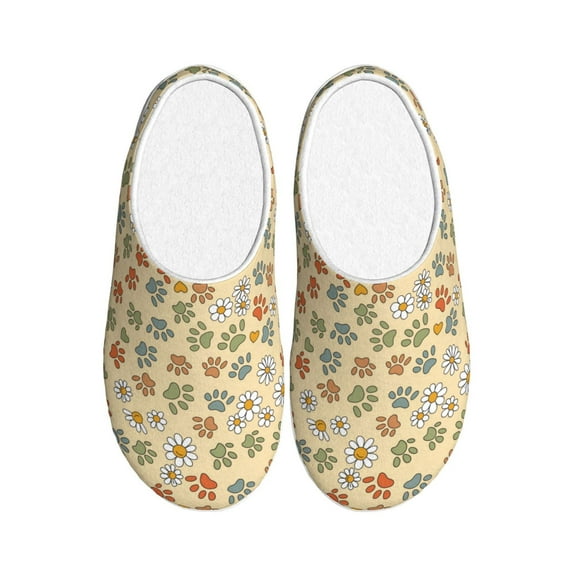 KLL Paw In Groovy Style Pattern Adult Unisex Cozy Slippers,Fuzzy Slip-on Slippers TPR Sole Slippers Comfort Plush Home Footwear for Indoor & Outdoor-11