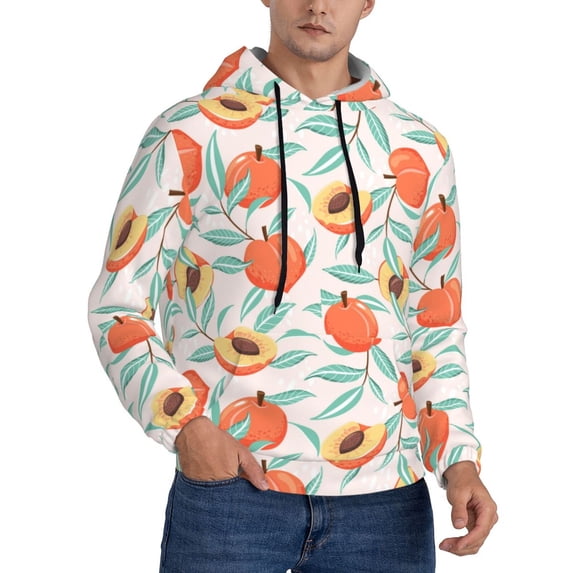 KLL Peach Print Mens Hoodie Long Sleeve Casual Pullover Hooded Sweatshirt Fashion Drawstring Hoodies with Pocket-Small