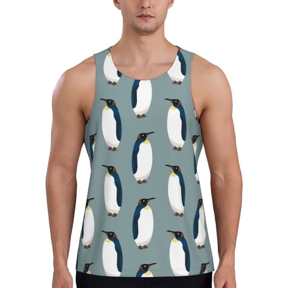 KLL Penguin Print Men's Muscle Gym Workout Stringer Tank Tops Bodybuilding Fitness T-Shirts Tank Tops Men-X-Large