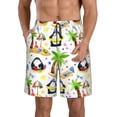 thumbnail image 1 of KLL Penguins On The Beach Men's Casual Summer Beach Shorts Hawaiian Shorts with Pockets-Large, 1 of 5