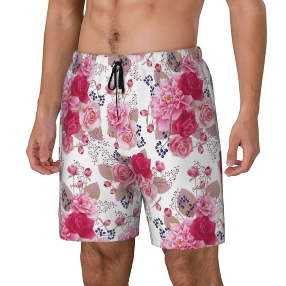 KLL Peonies And Roses for Mens Swim Trunks Quick Dry Swim Shorts with Built-in Compression Liner Funny Swimwear Bathing Suits-XX-Large