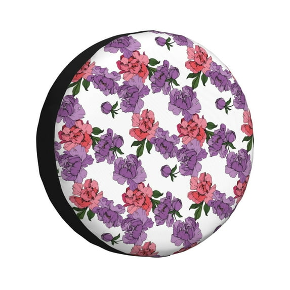 KLL Peonies Pattern 14-17 inch Spare Tire Cover Universal Wheel Protector for Truck SUV Trailer Camping Rv Tire Covers-