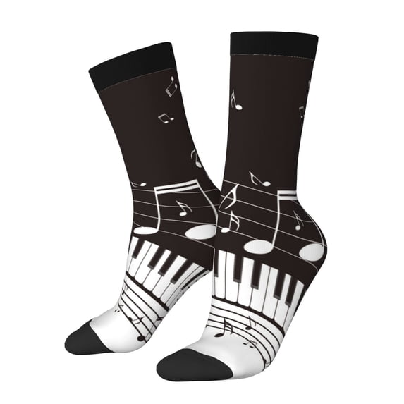 KLL Piano Keys With Musical Notes Print Cool Socks Men's Women's Crew Socks Funny Crazy Novelty Stockings