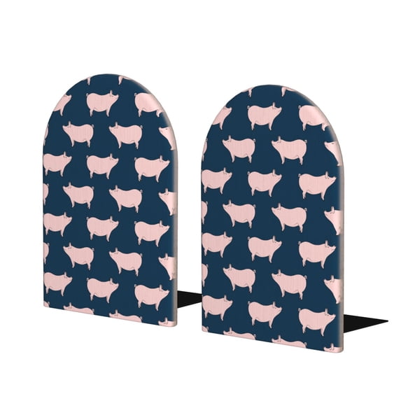 KLL Pig 1 Print Wood Book Ends for Shelves,1 Pair Wood Bookends Book Holder Stand Decorative, Book Stoppers for Heavy Duty Books CD File Video Games