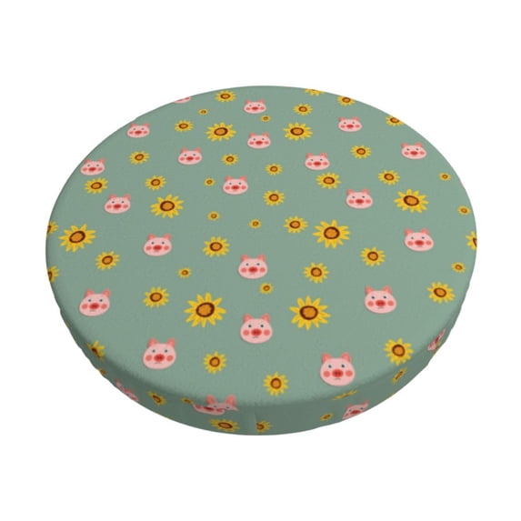KLL Pig Face With Sunflower Round Bar Chair Cushion Cover 12 inch ,Bar Stool Protector with Elastic, Soft Washable