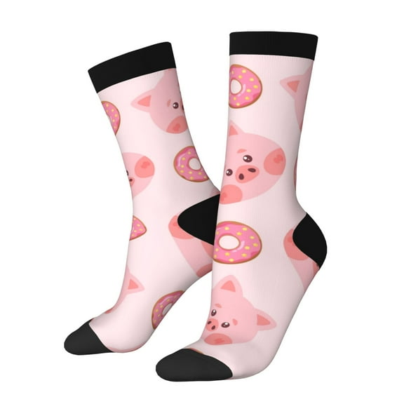 KLL Pigs Head And Donuts Print Cool Socks Men's Women's Crew Socks Funny Crazy Novelty Stockings