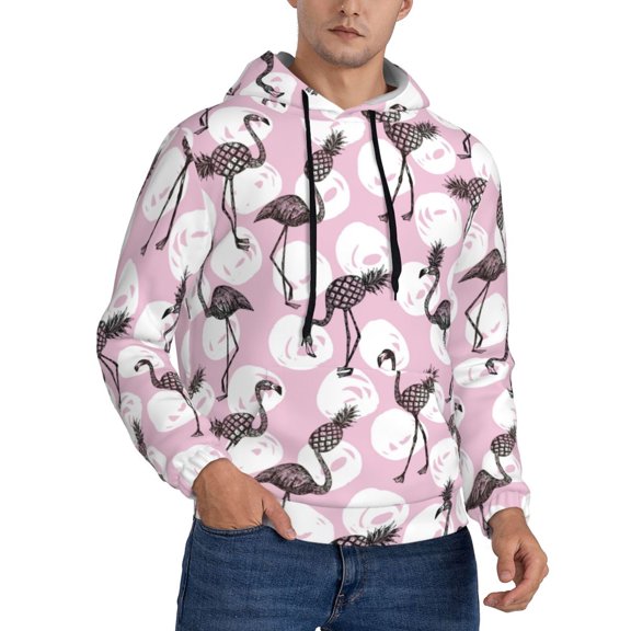 KLL Pineapple Flamingo Print Mens Hoodie Long Sleeve Casual Pullover Hooded Sweatshirt Fashion Drawstring Hoodies with Pocket-XX-Large