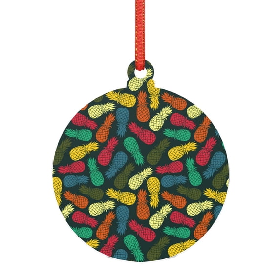 KLL Pineapple Fruit Colorful Pattern Acrylic Christmas Ornaments,1 PCS Xmas Tree Decor with Ribbon 3" Christmas Décor Christmas Pendant for Hanging on Tree & Party Favors-Round Shape