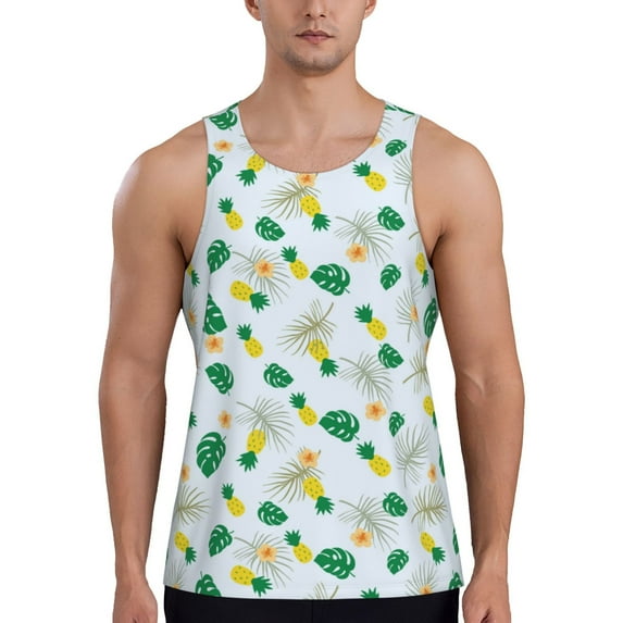 KLL Pineapple Print Men's Muscle Gym Workout Stringer Tank Tops Bodybuilding Fitness T-Shirts Tank Tops Men-Large