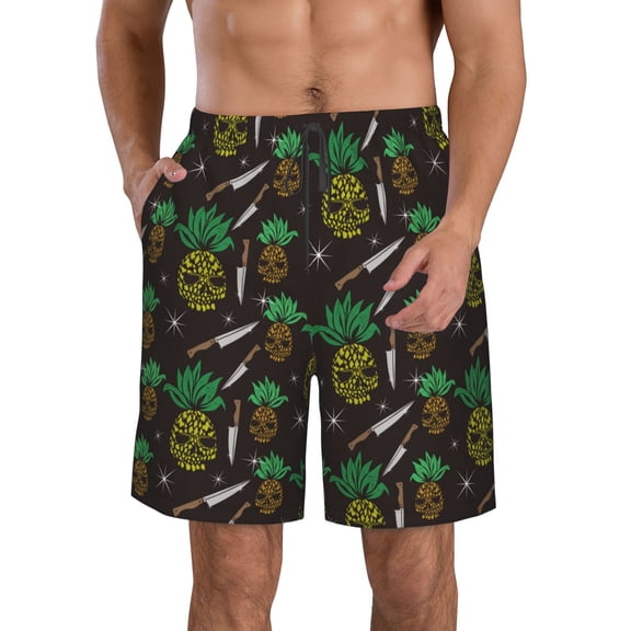 KLL Pineapples Men's Casual Summer Beach Shorts Hawaiian Shorts with Pockets-XX-Large