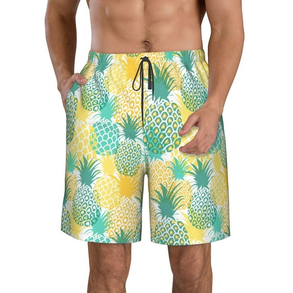 KLL Pineapples1 Men's Casual Summer Beach Shorts Hawaiian Shorts with Pockets-3X-Large