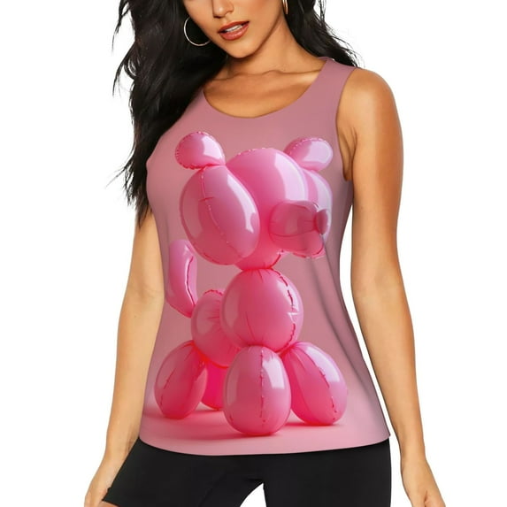KLL Pink Balloon Puppy Art Print Womens Tank Top Sleeveless Workout Tops Athletic Running Shirts Yoga Gym Clothes-Medium