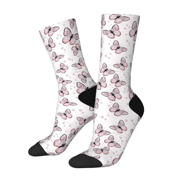 KLL Pink Butterflies (2) Print Cool Socks Men's Women's Crew Socks Funny Crazy Novelty Stockings