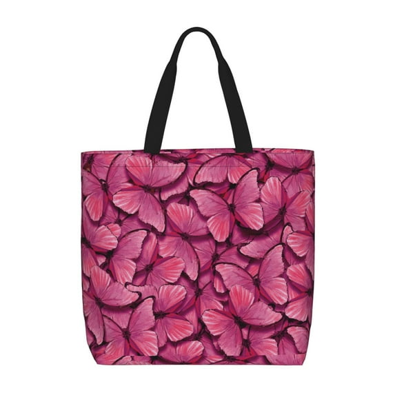 KLL Pink Butterfly Pattern Aesthetic Tote Bag for Women Beach Bag Shopping Bags Shoulder Bag Reusable Grocery Bags