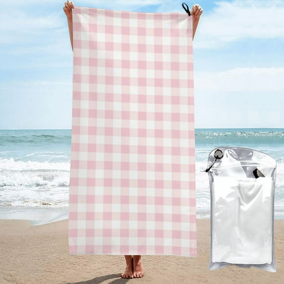 KLL Pink Checkboard Microfiber Beach Towel Fast Drying,Extra Large 27.5"x55" Sand Free Beach Towel Super Lightweight Towels